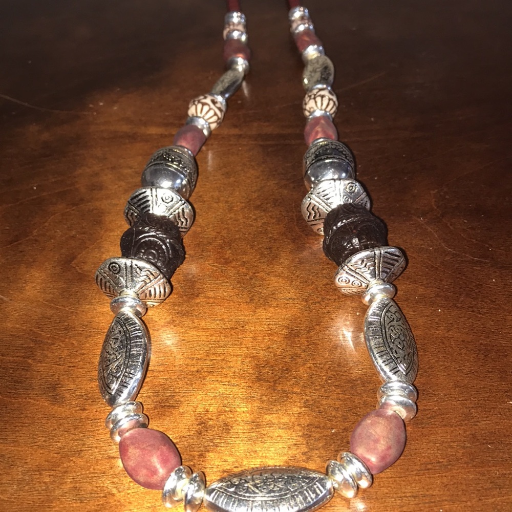 Avon Vintage Long Necklace Silver Tone Chunky Statement Piece Lucite Beads